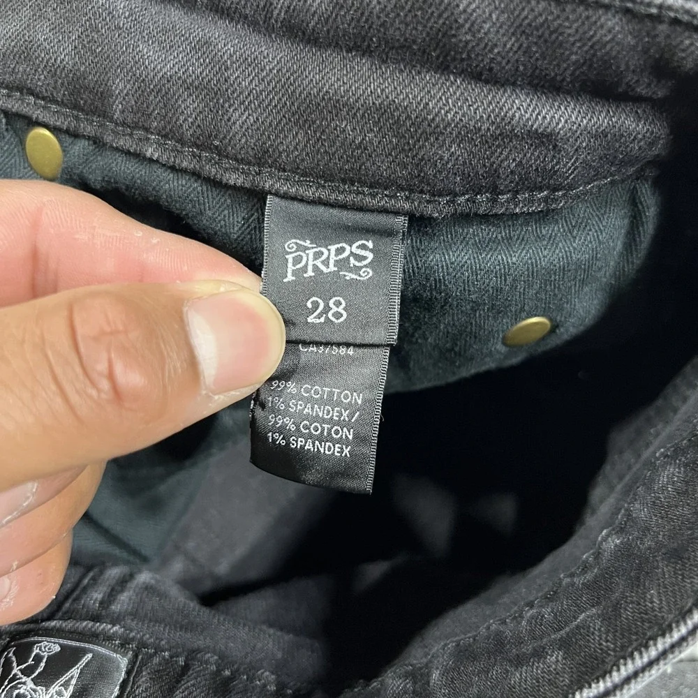 PRPS Le Sabre Jeans Mens 28x32 Stretch Slim Tapered Fit Distressed Black Wash
